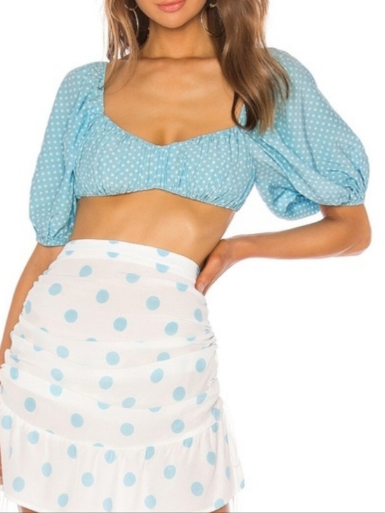 For Love And Lemons Tops - For Love & Lemons Polka Dot Crop Top With Puff Sleeves Size Medium